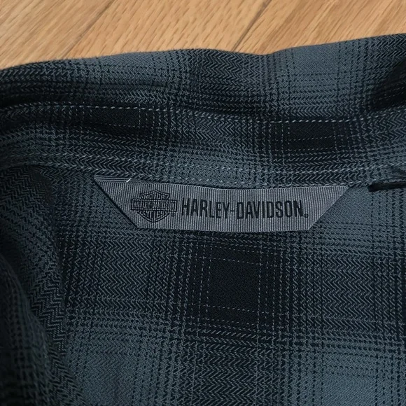 Harley Davidson xl never worn button down dark green and black flannel - Picture 5 of 5